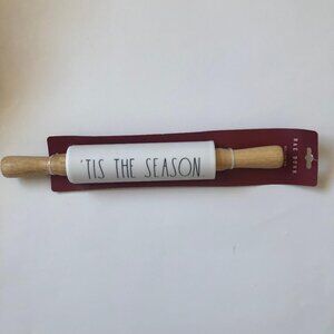Rae Dunn, Holiday Silicone Rolling Pin with wood handles, "Tis the Season" 15"